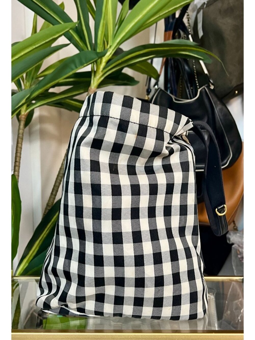 TORY BURCH BLACK AND WHITE PIPER GIGHAM TOTE - Picture 4 of 11